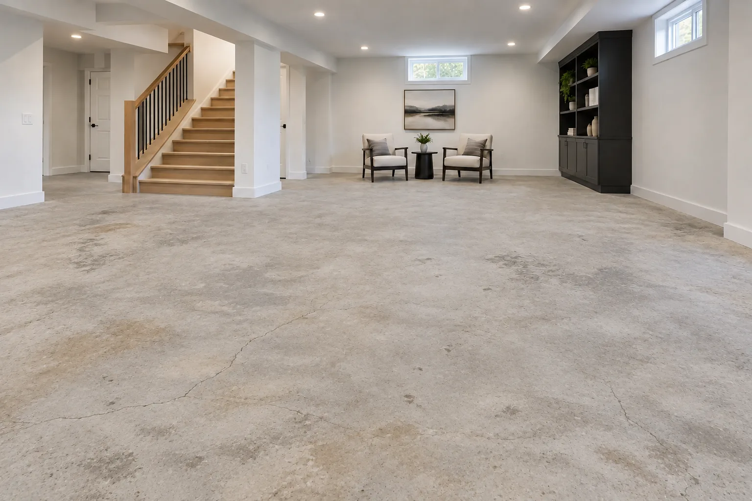 same space with unfinished concrete