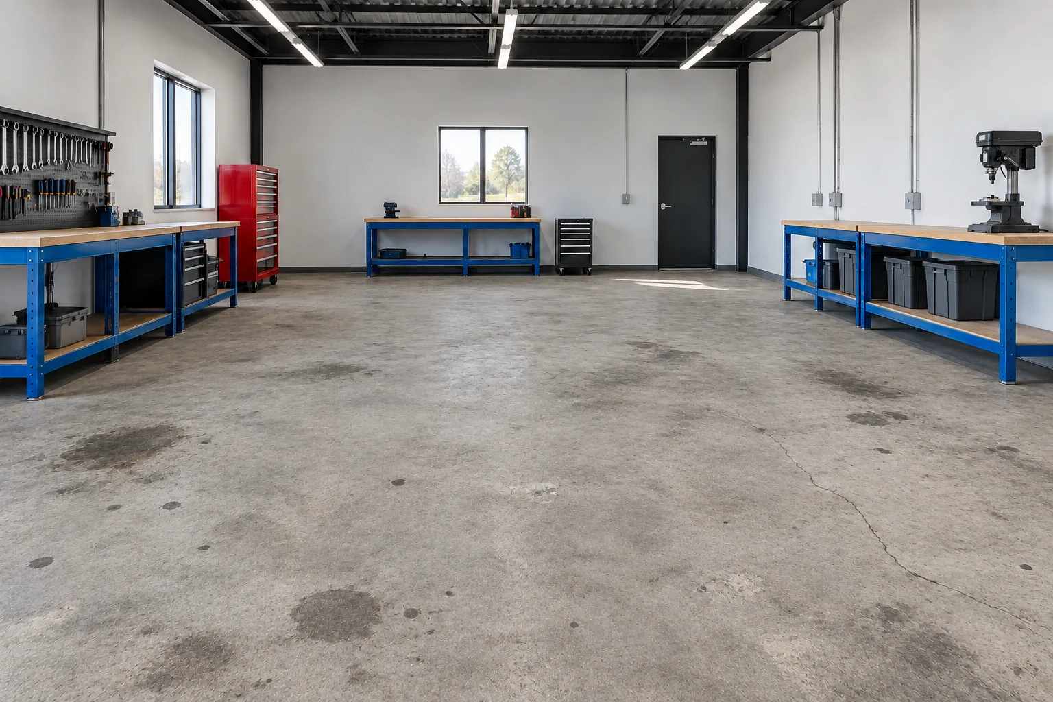 same space with unfinished concrete