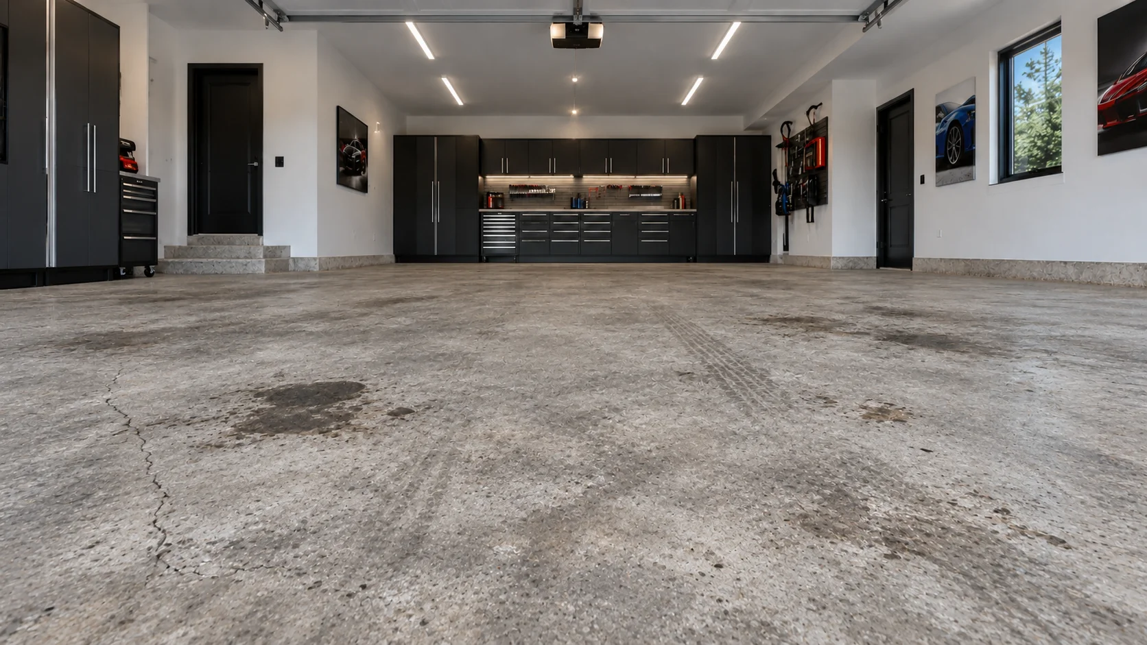 same space with unfinished concrete