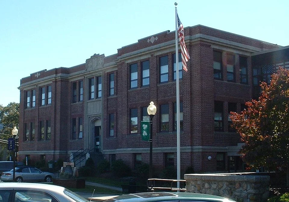 Mansfield Town Hall, which formerly served as the town's high school.